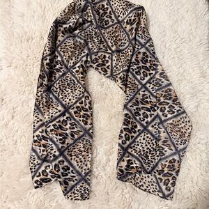 Korean Silk Leopard Print Women's Scarf - Tan Black Cream